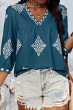 Casual Daily Geometric Print V Neck Tops(6 Colors)