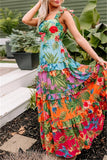 Casual Floral Print Patchwork Backless Square Neck Long Dresses