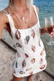 Casual Vacation Graffiti Print U Neck Wrapped Skirt Dresses