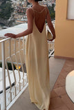 Sexy Vacation Solid Color Hollow Out Backless O Neck Sling Dresses