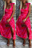 Casual Solid Color Floral Print Backless Slit Belted Spaghetti Strap Sleeveless Dresses(7 Colors)