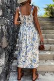 Casual Solid Color Floral Print Backless Slit Belted Spaghetti Strap Sleeveless Dresses(7 Colors)