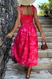 Casual Solid Color Floral Print Backless Slit Belted Spaghetti Strap Sleeveless Dresses(7 Colors)