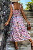 Casual Solid Color Floral Print Backless Slit Belted Spaghetti Strap Sleeveless Dresses(7 Colors)