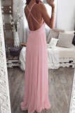 Sexy Solid Color Backless Mesh V Neck Evening Dresses