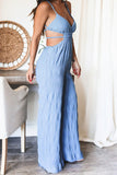 Sexy Solid Color Backless Texture V Neck Jumpsuits