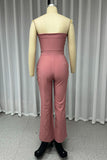 Casual Street Solid Color Buttons Irregular Strapless Regular Jumpsuits