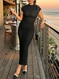 Casual Solid Color Basic O Neck Long Dresses