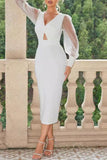 Celebrities Elegant Solid Color Hollow Out Mesh V Neck Dresses