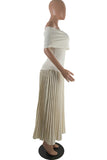 Casual Solid Color Ruched Off Shoulder Pleated Dresses