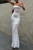 Sexy Solid Color See-Through Mesh Strapless Fishtail Dresses