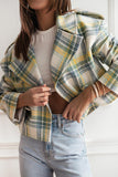 Casual Plaid Buttons Contrast Turn-back Collar Outerwear(3 Colors)