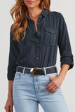 Casual Daily Solid Color Pocket Buttons Turndown Collar Blouses(4 Colors)