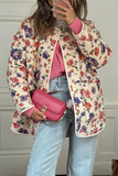 Casual Flowers Pocket Patchwork O Neck Jacket