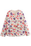 Casual Flowers Pocket Patchwork O Neck Jacket