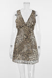 Sexy Leopard Print Contrast V Neck A Line Dresses