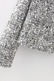 Casual Solid Color Sequins Patchwork O Neck Outerwear