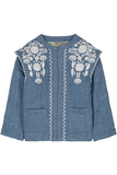 Casual Flowers Embroidered Buckle Patchwork O Neck Outerwear