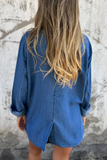 Casual Daily Solid Color Buttons Patchwork Turn-back Collar Long Sleeve Loose Denim Jacket(4 Colors)