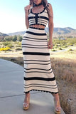 Sexy Stripe Weave Contrast U Neck Sleeveless Two Pieces