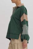 Casual Street Stripe Patchwork Contrast Turndown Collar Hoodies(8 Colors)