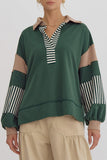 Casual Street Stripe Patchwork Contrast Turndown Collar Hoodies(8 Colors)