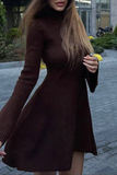 Sexy Solid Color Turtleneck A Line Dresses(5 Colors)