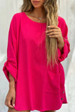 Casual Pocket Buttons O Neck Long Sleeve Dresses(4 Colors)