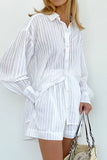 Casual Pocket See-Through Texture Turndown Collar Long Sleeve Two Pieces