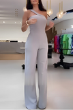 Casual Street Solid Color Irregular Oblique Collar Regular Jumpsuits