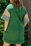 Casual Stripe Pocket Patchwork Turndown Collar Short Sleeve Short Sleeve Dress(5 Colors)