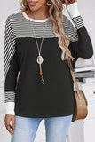 Casual Stripe Patchwork Contrast O Neck Tops