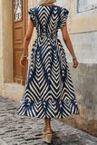 Vacation Elegant Striped Print Patchwork V Neck Waist Skirt Dresses