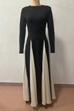 Elegant Solid Color Contrast O Neck Long Dresses