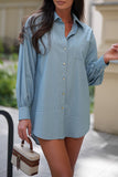 Casual Solid Color Buttons Shirt Collar Blouses