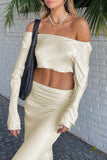 Sexy Off Shoulder Long Sleeve Two Pieces(No Belt)(3 Colors)