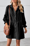 Casual Street Distressed Turndown Collar Long Sleeve Loose Denim Dresses(3 Colors)