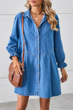 Casual Street Distressed Turndown Collar Long Sleeve Loose Denim Dresses(3 Colors)