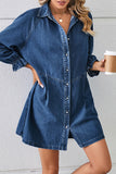 Casual Street Distressed Turndown Collar Long Sleeve Loose Denim Dresses(3 Colors)