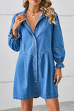 Casual Street Distressed Turndown Collar Long Sleeve Loose Denim Dresses(3 Colors)