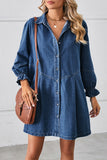 Casual Street Distressed Turndown Collar Long Sleeve Loose Denim Dresses(3 Colors)