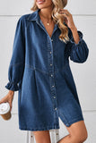 Casual Street Distressed Turndown Collar Long Sleeve Loose Denim Dresses(3 Colors)