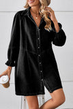 Casual Street Distressed Turndown Collar Long Sleeve Loose Denim Dresses(3 Colors)