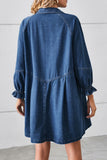 Casual Street Distressed Turndown Collar Long Sleeve Loose Denim Dresses(3 Colors)