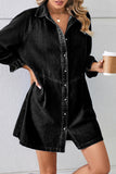 Casual Street Distressed Turndown Collar Long Sleeve Loose Denim Dresses(3 Colors)