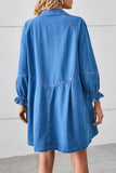 Casual Street Distressed Turndown Collar Long Sleeve Loose Denim Dresses(3 Colors)