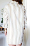 Casual Striped Print Buckle Turndown Collar Shirt Dresses