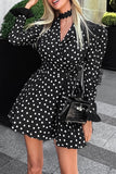 Elegant Polka Dot Contrast V Neck Waist Skirt Dresses