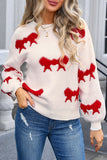 Casual Street Bow Weave Contrast O Neck Sweaters(4 Colors)