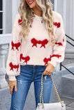 Casual Street Bow Weave Contrast O Neck Sweaters(4 Colors)